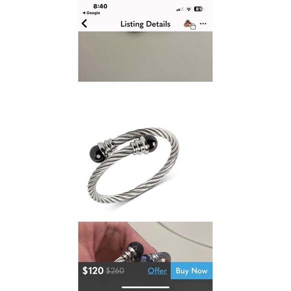 MACY'S Designer Stainless Steel & Onyx Cable bracelet - Picture 6 of 6